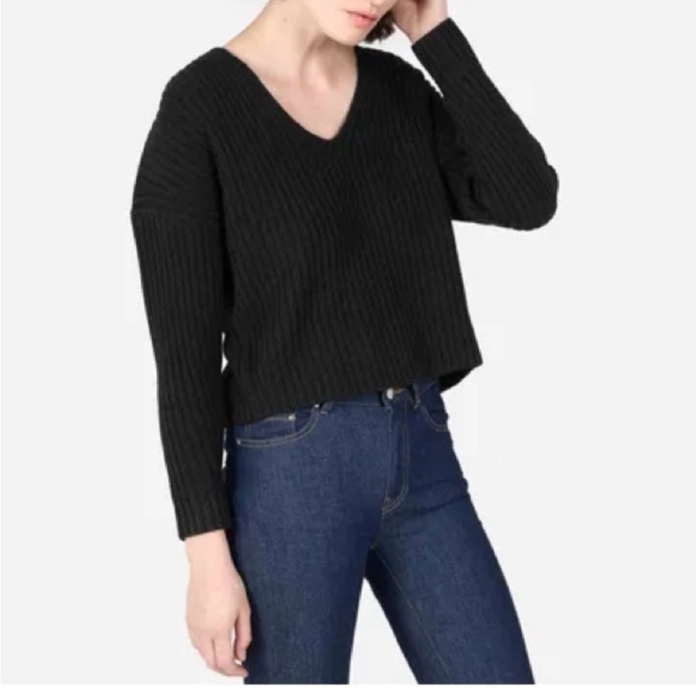 Everlane xxs cashmere V-Neck Ribbed Knit Sweater - Black